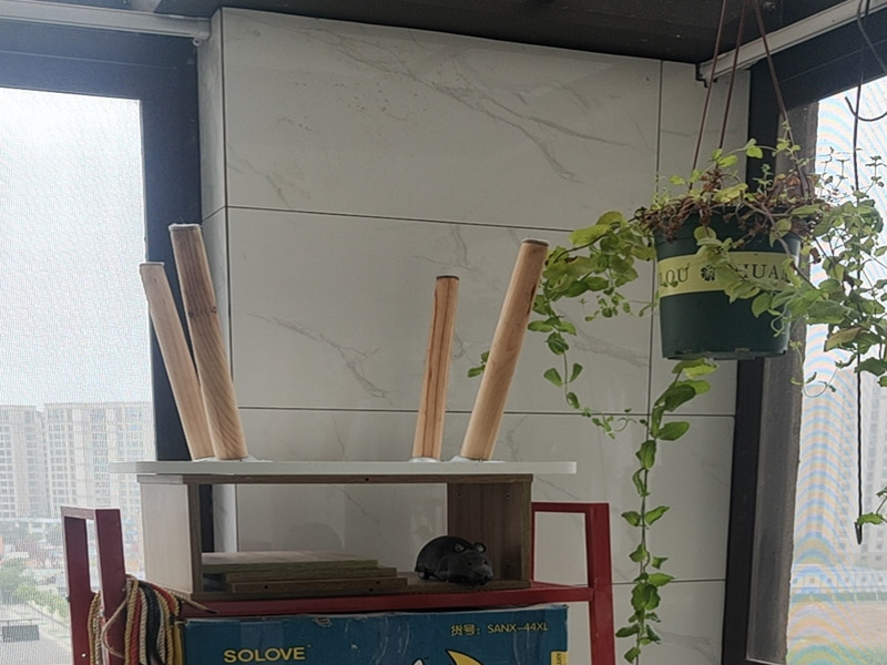 陽臺瓷磚鋪貼;準(zhǔn)備粘結(jié)劑前，瓷磚不應(yīng)浸水，但要用鋼絲刷除去磚背面的松散物質(zhì)，并用濕布抹去磚背的浮塵。用符合所需膠層厚度的齒型抹刀的直邊將攪拌好的膠粘劑批到基面上，沿瓷磚縫方向?qū)⒛z粘劑層梳理成均勻條狀。目的是為了控制粘結(jié)劑的厚度、用量并使瓷磚粘貼面積能夠更加均勻。在鋪壓瓷磚前，在瓷磚背面也批一薄層粘結(jié)劑。這種雙批法雖然用的材料和工時比較多，但卻能夠保證粘貼的質(zhì)量和耐久性。在粘結(jié)劑量置晾時間內(nèi)，將準(zhǔn)備好的瓷磚鋪壓到位，垂直于梳理方向輕微搓動以排出磚下的空氣。鋪貼到位后用橡皮錘輕擊，用尺寸合適的十字定位架來調(diào)整表面平整度及接縫的平直。鋪設(shè)好的磚面應(yīng)該及時清理干凈，特別是去除殘留其上的粘結(jié)劑。合格的粘結(jié)劑干硬后即使在陶瓷磚面上也不易被清除掉。清理好的瓷磚面應(yīng)該立即擺放標(biāo)識進(jìn)行隔離，避免污染或擾動，直到下一個填縫工序。